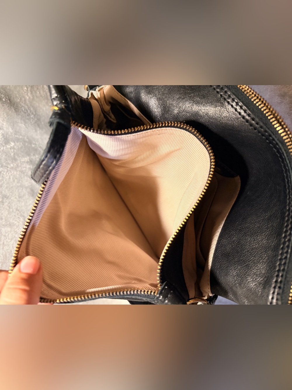 Margot Double Zip Black Supple Leather Crossbody w/ Brass Hardware - Picture 9 of 9